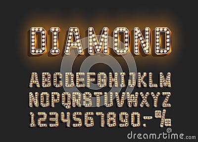 Diamond Golden font alphabet, number sign. Vector Vector Illustration