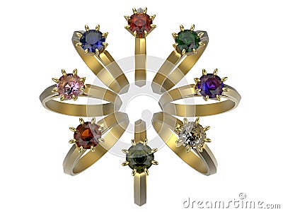 Diamond golden rings circular array Cartoon Illustration