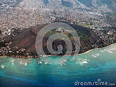 Diamond Head Crater Aerial Stock Photo