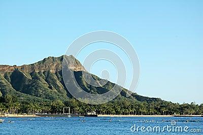 Diamond Head from Waikiki Stock Photo