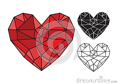 Diamond heart - low poly heart Cartoon Illustration