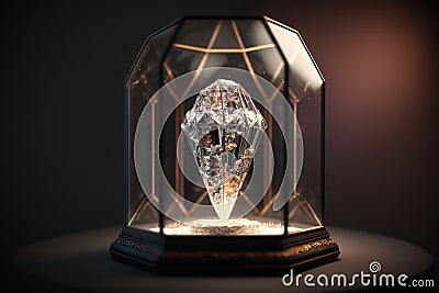 diamond jewel shiny stone in glass podium illustration Generative AI Cartoon Illustration