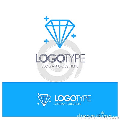 Diamond, Jewel, User Blue Outline Logo Place for Tagline Vector Illustration