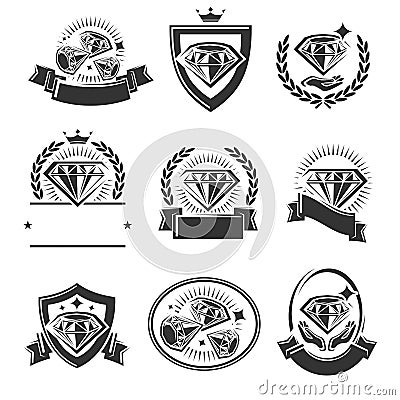 Diamond labels and elements set. Collection icon diamonds. Vector Vector Illustration