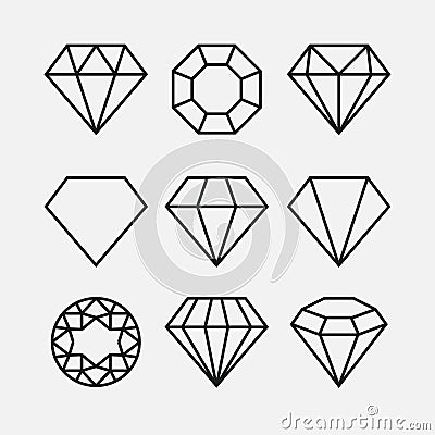 Diamond line gem icon. Vector crystal value outline stone brilliant, luxury flat icon set Vector Illustration