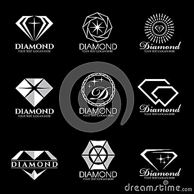 Diamond logo vector set and isolate on black background Vector Illustration