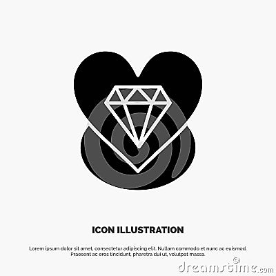 Diamond, Love, Heart, Wedding solid Glyph Icon vector Vector Illustration