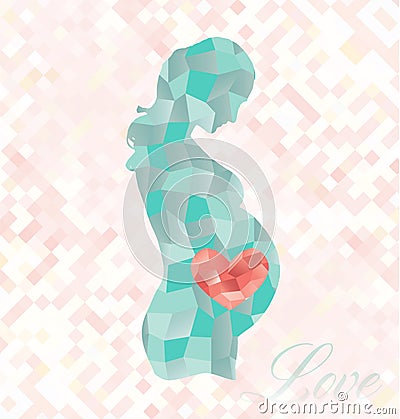 Diamond Pregnant Woman with Heart in Belly Vector Illustration