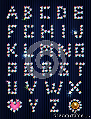 Diamond rhinestones light pixel alphabet Vector Illustration