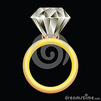 Diamond ring against black Vector Illustration