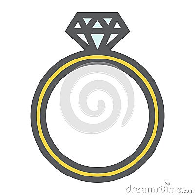 Diamond ring filled outline icon, valentines day Vector Illustration