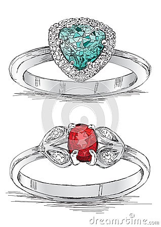 Diamond Ring Jewelry Sketch Vector Illustration Vector Illustration