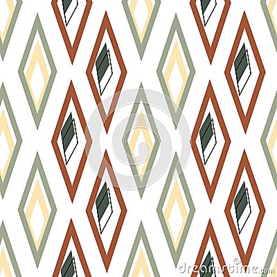 Diamond Rivers, off center diamonds in rows, seamless vector repeat green, yellow and copper Vector Illustration