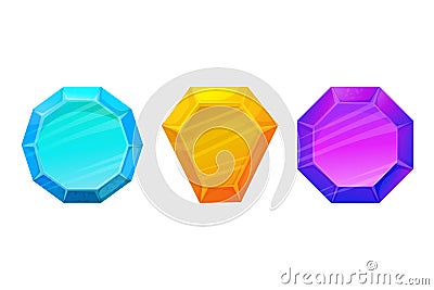 Diamond set in different colors, gemstone jewel in cartoon style isolated on white background. Collection crystals. Ui Vector Illustration