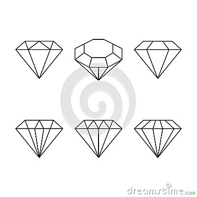 Diamond set icon. Vector Illustration. Shiny crystal sign. Brilliant stone. Black stroke isolated on white background. Fashion mod Vector Illustration