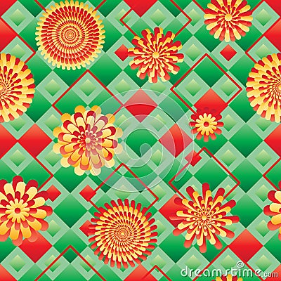 Diamond shape bring ray flower seamless pattern Vector Illustration