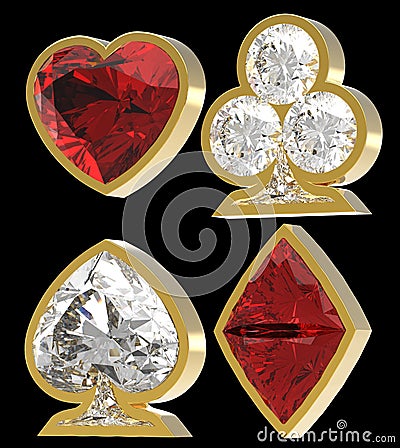 Diamond shaped Card Suits with golden framing Stock Photo