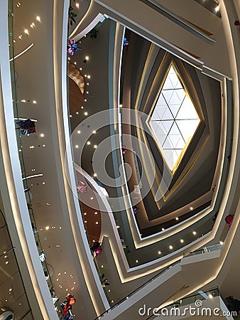 Diamond shaped cieling glass in mall Stock Photo