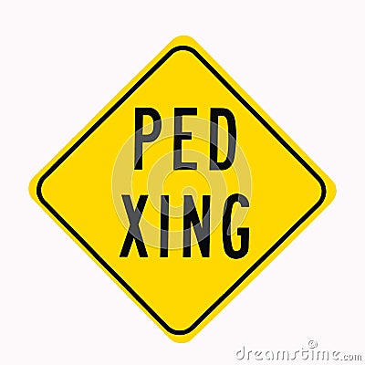 Diamond shaped yellow traffic warning sign with Ped Xing as the message. Stock Photo