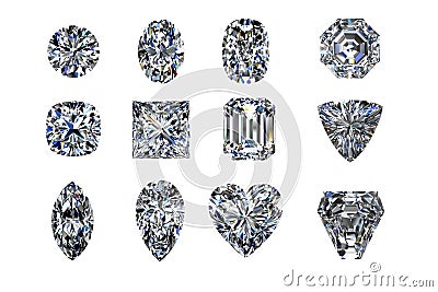 Diamond shapes isolated on white. 3d render Stock Photo