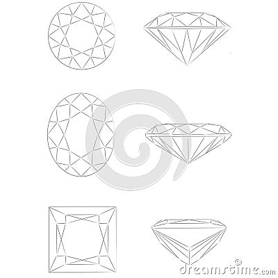 Diamond shapes vector: Round Brilliant - Oval - Pr Vector Illustration