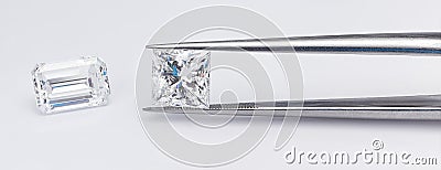 Diamond Shapes with Tweezers on Wide Banner Background Stock Photo