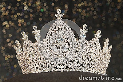 Diamond Silver Crown for Miss Pageant Beauty Contest, Crystal Tia Stock Photo