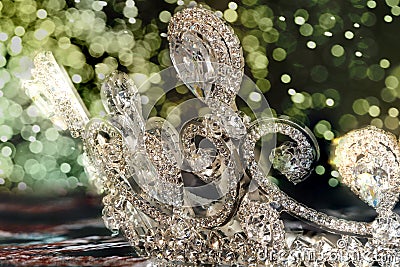 Diamond Silver Crown for Miss Pageant Beauty Contest, Crystal Tia Stock Photo