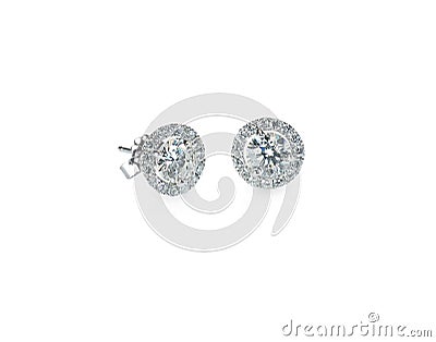 Diamond stud halo set earrings Stock Photo