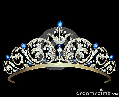 Diamond tiara with sapphires Vector Illustration