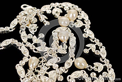 Diamond white gold necklace Stock Photo