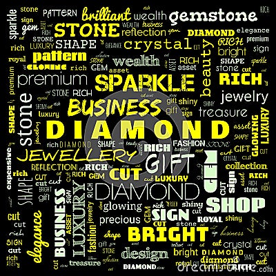 diamond word cloud,text, word cloud use for banner, painting, motivation, web-page, website background, t-shirt & shirt printing, Cartoon Illustration