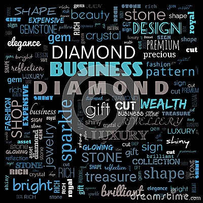 diamond word cloud,text, word cloud use for banner, painting, motivation, web-page, website background, t-shirt & shirt printing, Cartoon Illustration