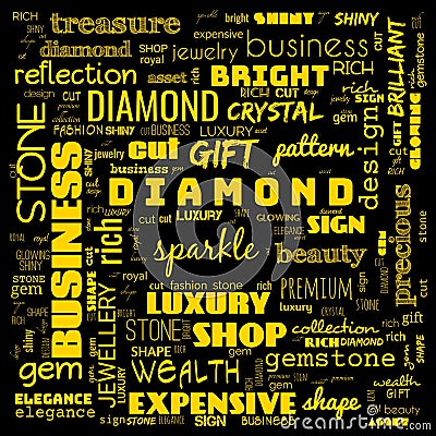 diamond word cloud,text, word cloud use for banner, painting, motivation, web-page, website background, t-shirt & shirt printing, Cartoon Illustration