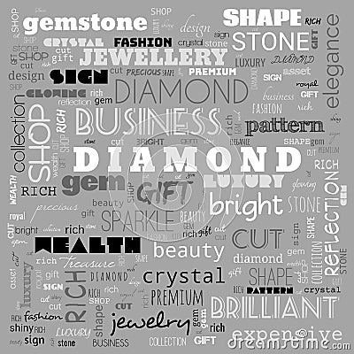 diamond word cloud,text, word cloud use for banner, painting, motivation, web-page, website background, t-shirt & shirt printing, Cartoon Illustration