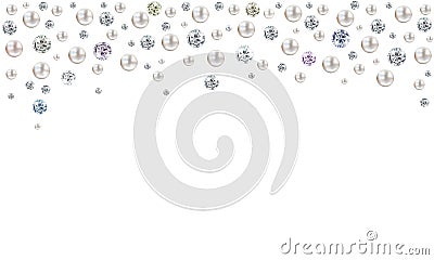 Diamonds and pearls raining from top on white background Cartoon Illustration