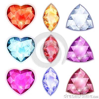 Diamonds with shine of different shapes and colors illustration Vector Illustration