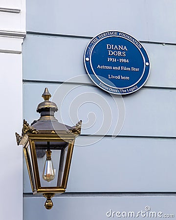 Diana Dors Plaque in Chelsea, London, UK Editorial Stock Photo