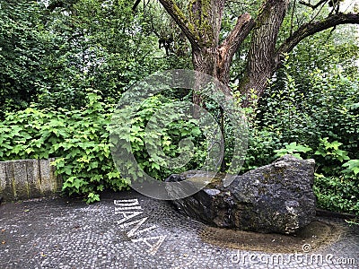 Diana Fountain or Diana Brunnen Flower Island Mainau on the Lake Constance or Die Blumeninsel im Bodensee Stock Photo