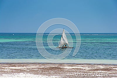 Diani beach in Kenya. Beautiful view of saliboat. Editorial Stock Photo