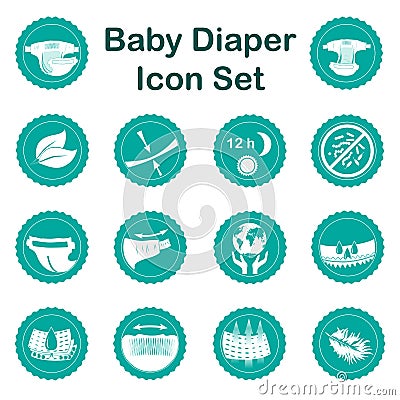 Diaper characteristics icons. Nappy common features set Vector Illustration