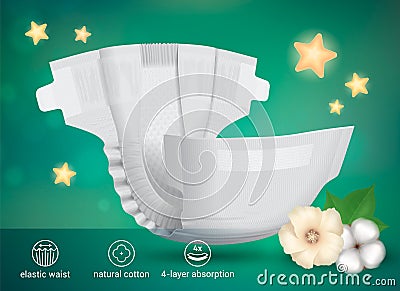 Diapers Advertisement Poster Vector Illustration