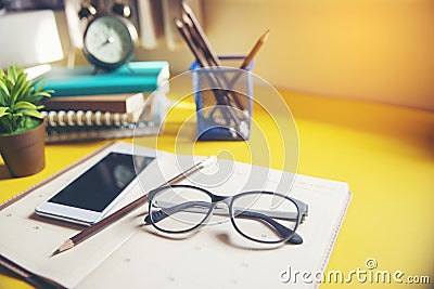 Diary,Calendar and agenda for Planner to plan timetable,appointment,organization on table.Desktop Calender 2020,smartphone,clock Stock Photo