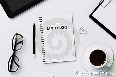 Diary with my blog and accessories Stock Photo