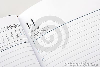 Diary page open to Valentine's Day Stock Photo