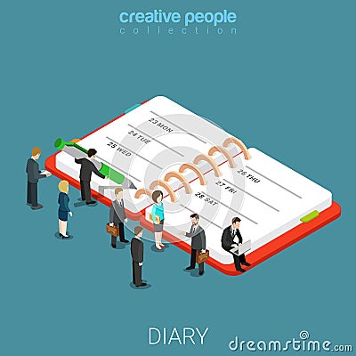 Diary schedule calendar planner flat isometric vector 3d Vector Illustration