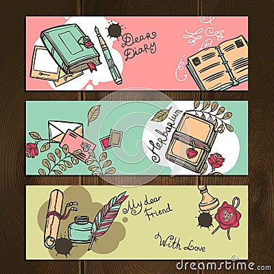 Diary Vintage Banners Vector Illustration