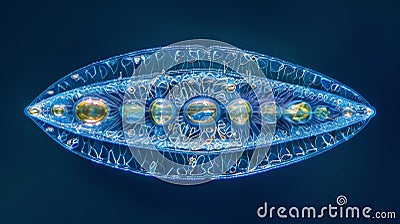 A diatom a type of photosynthetic protozoan with intricate geometric patterns visible under the microscope and serving Stock Photo