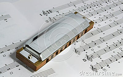 Diatonic harmonica on a staff Stock Photo