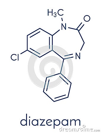 Diazepam sedative and hypnotic drug benzodiazepine class molecule. Skeletal formula. Vector Illustration